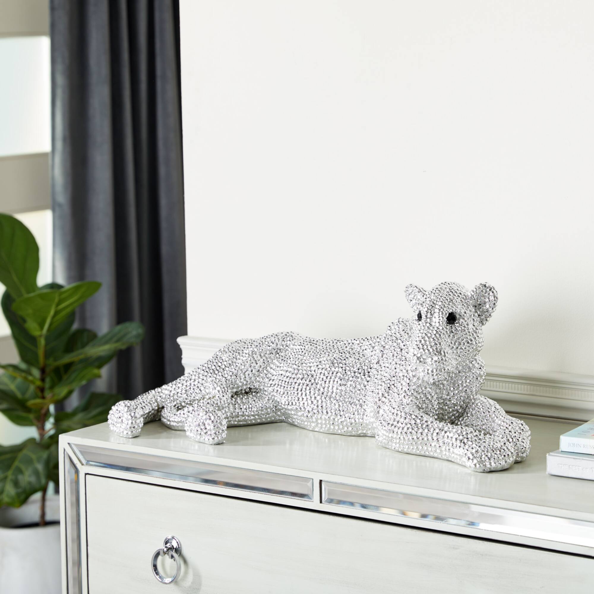 9" White Polystone Leopard Glam Sculpture